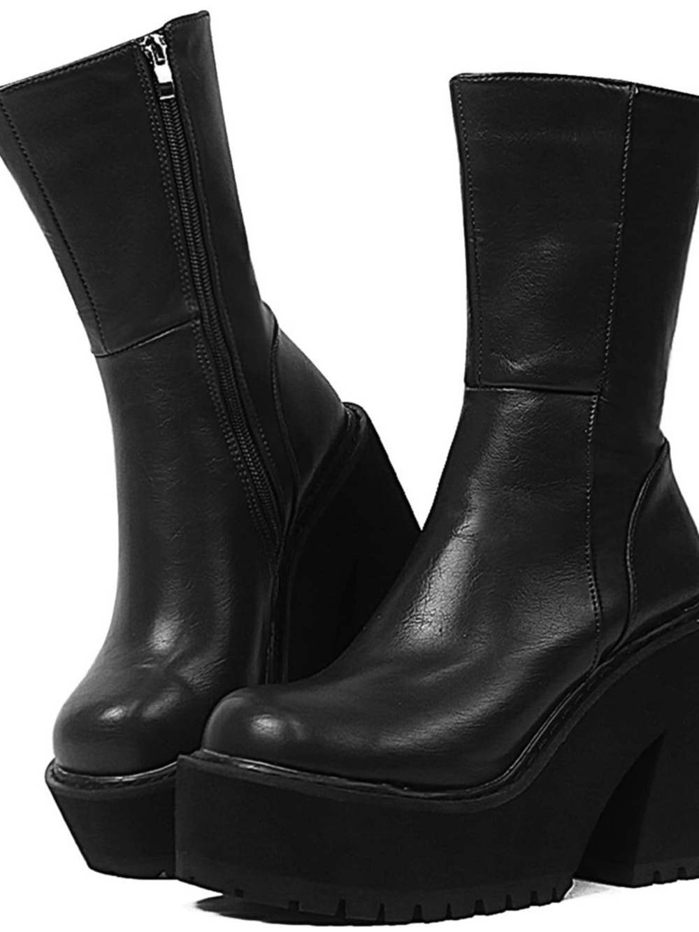 Black Platform Mid-Calf Boots - Women